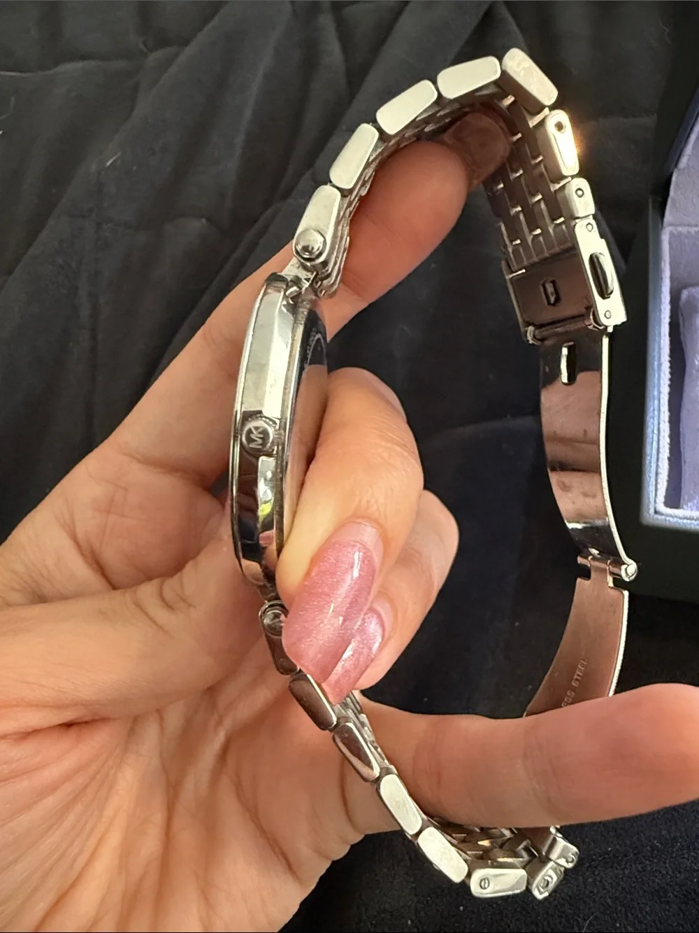 Michael Kors Silver Watch with Turquoise Dial and Crystal Bezel